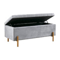 Upholstered Soft Close Storage Bench with Gold Metal gray-polyester