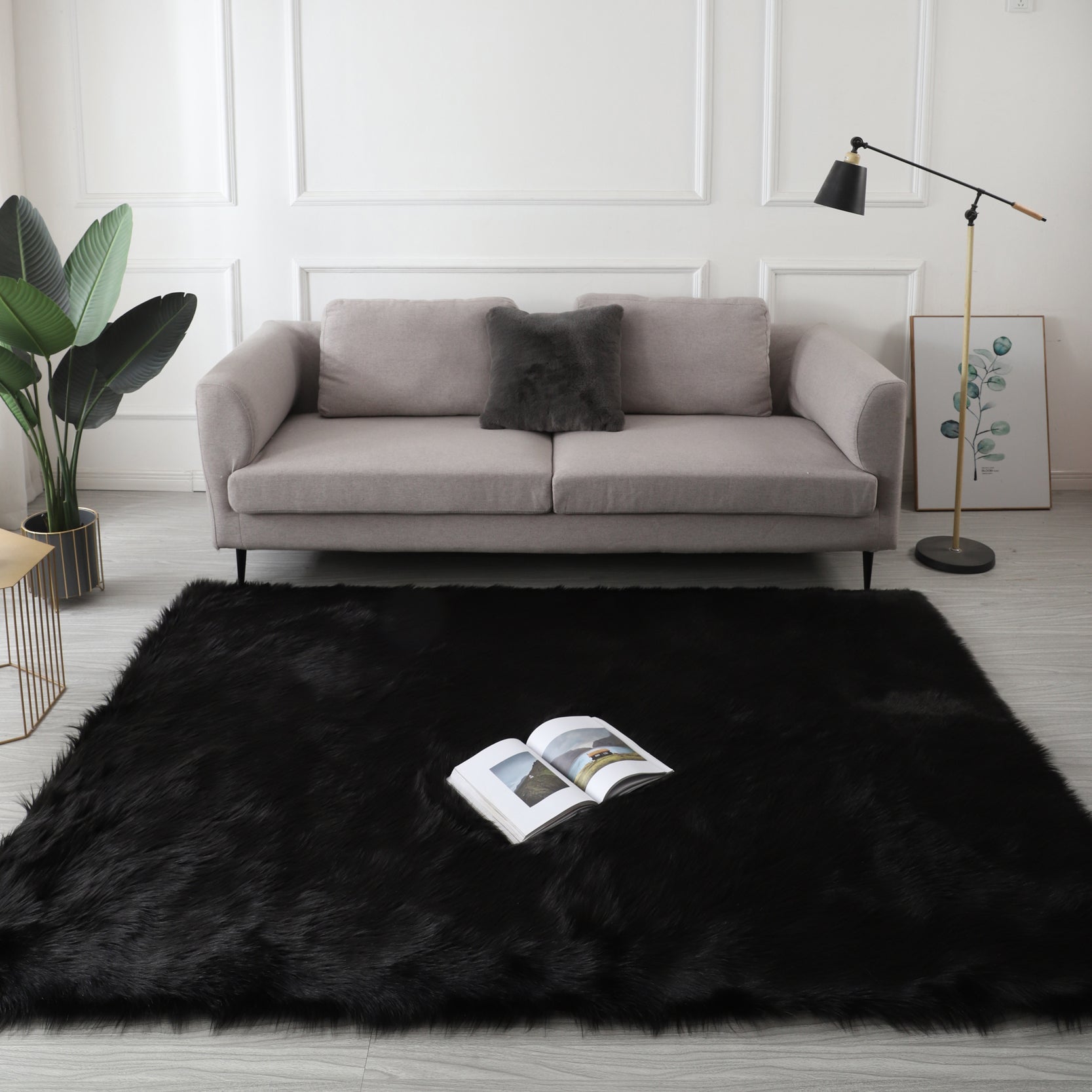 "Cozy Collection" Ultra Soft Fluffy Faux Fur Sheepskin black-polyester