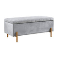 Upholstered Soft Close Storage Bench with Gold Metal gray-polyester