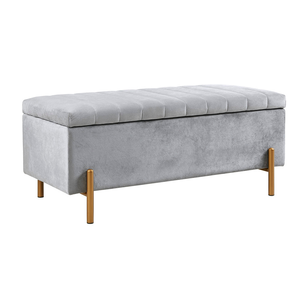 Upholstered Soft Close Storage Bench with Gold Metal gray-polyester