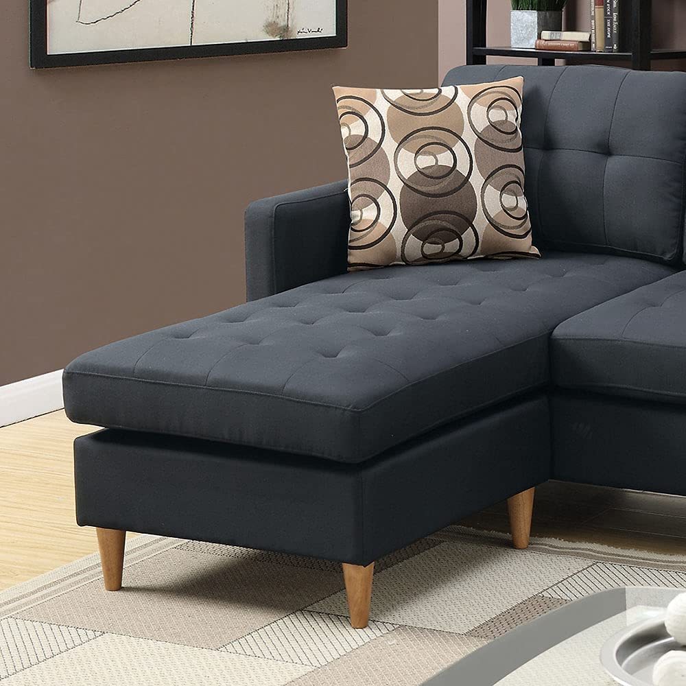 Black Polyfiber Sectional Sofa Living Room Furniture black-wood-primary living space-cushion