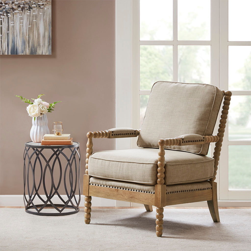 Accent Arm Chair light grey+camel oak-polyester