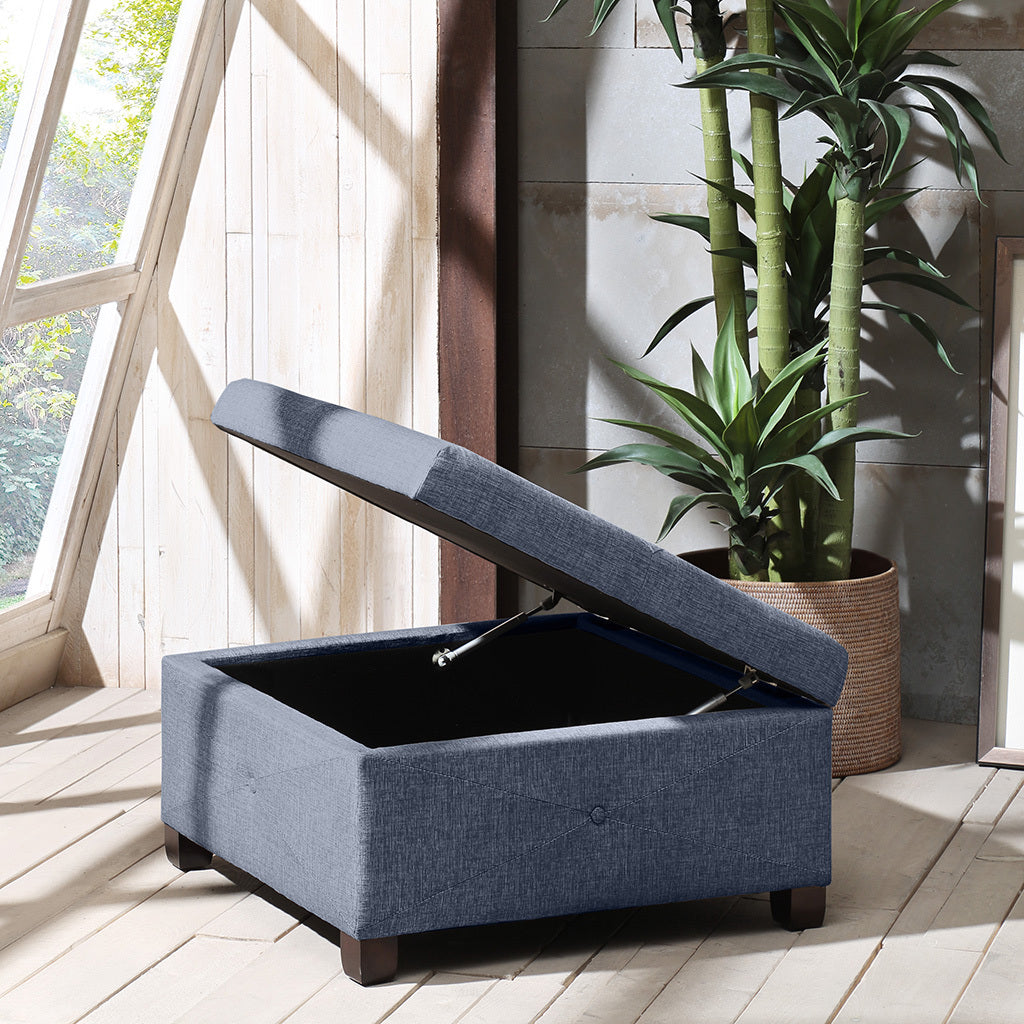 Soft Close Storage Ottoman blue-polyester