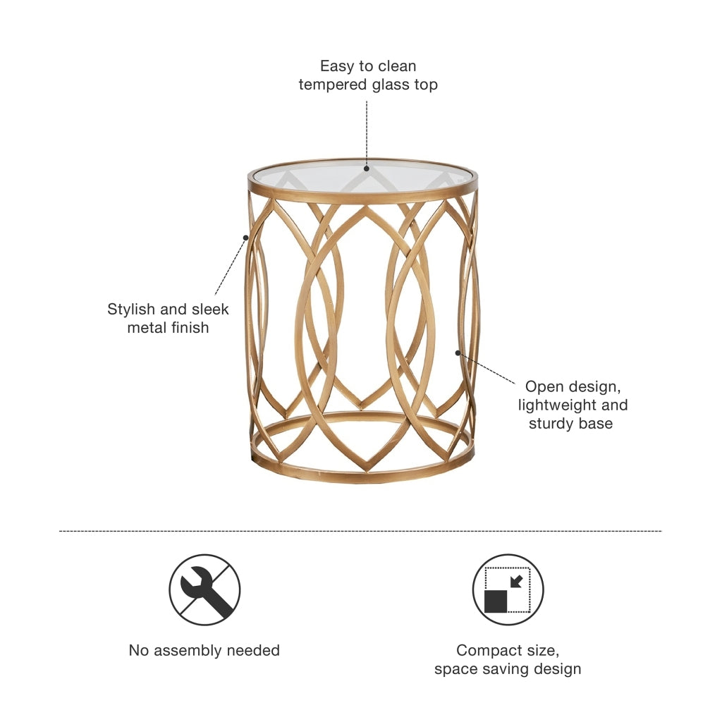 Arlo Metal Eyelet Accent Table gold+glass-metal