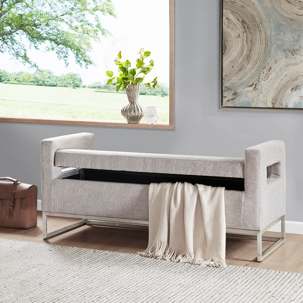 Soft Close Storage Bench grey-polyester