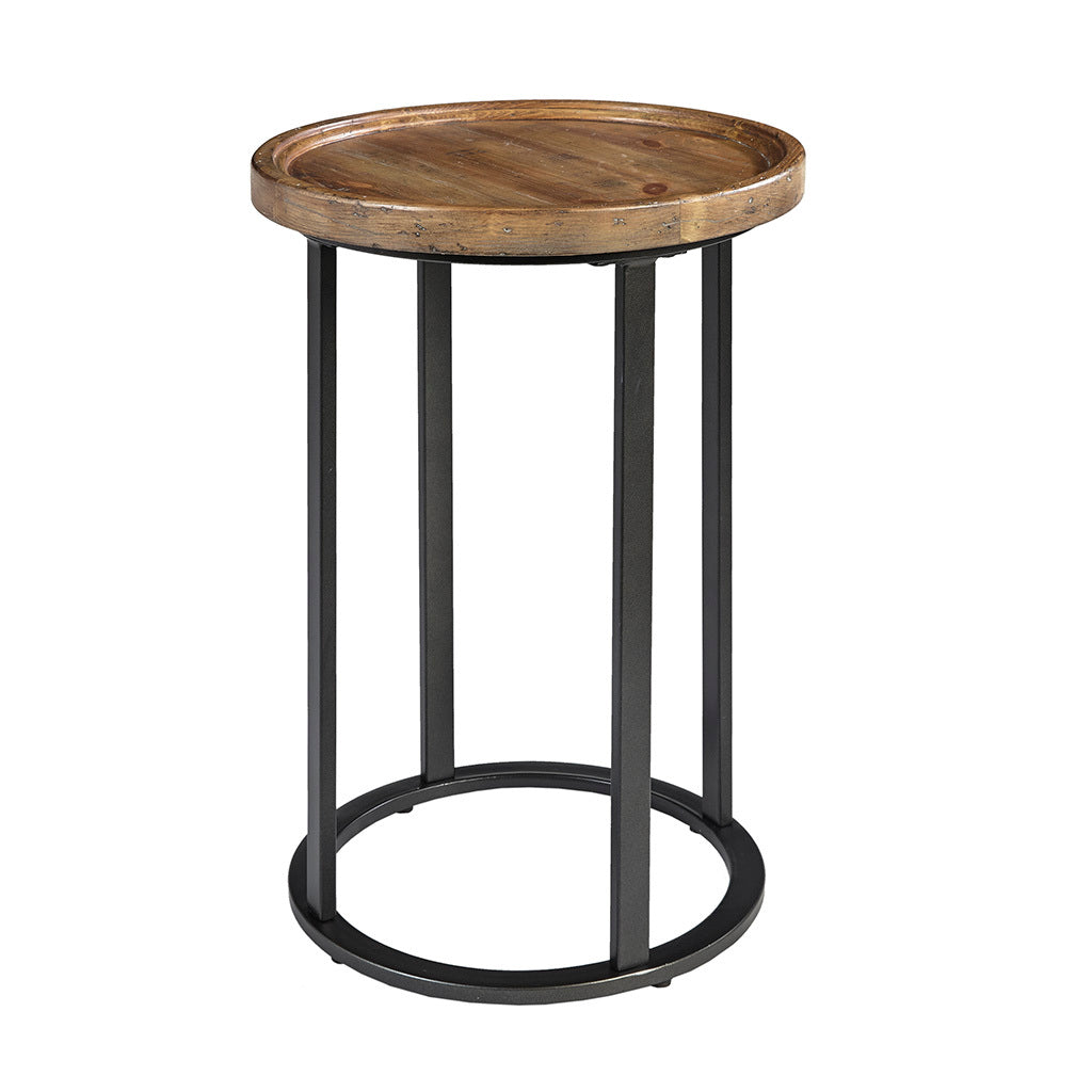 Round Accent Table reclaimed oak+iron-wood