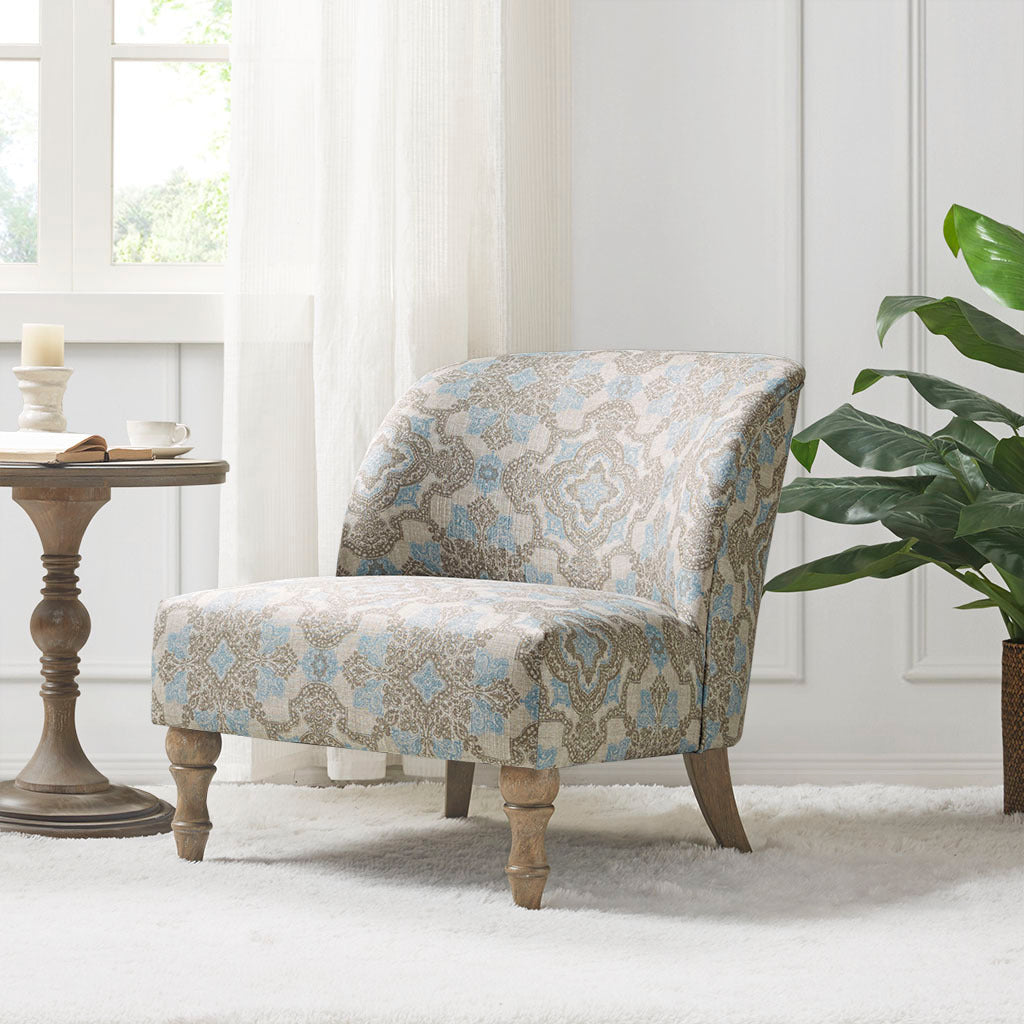 Accent chair beige+blue-polyester