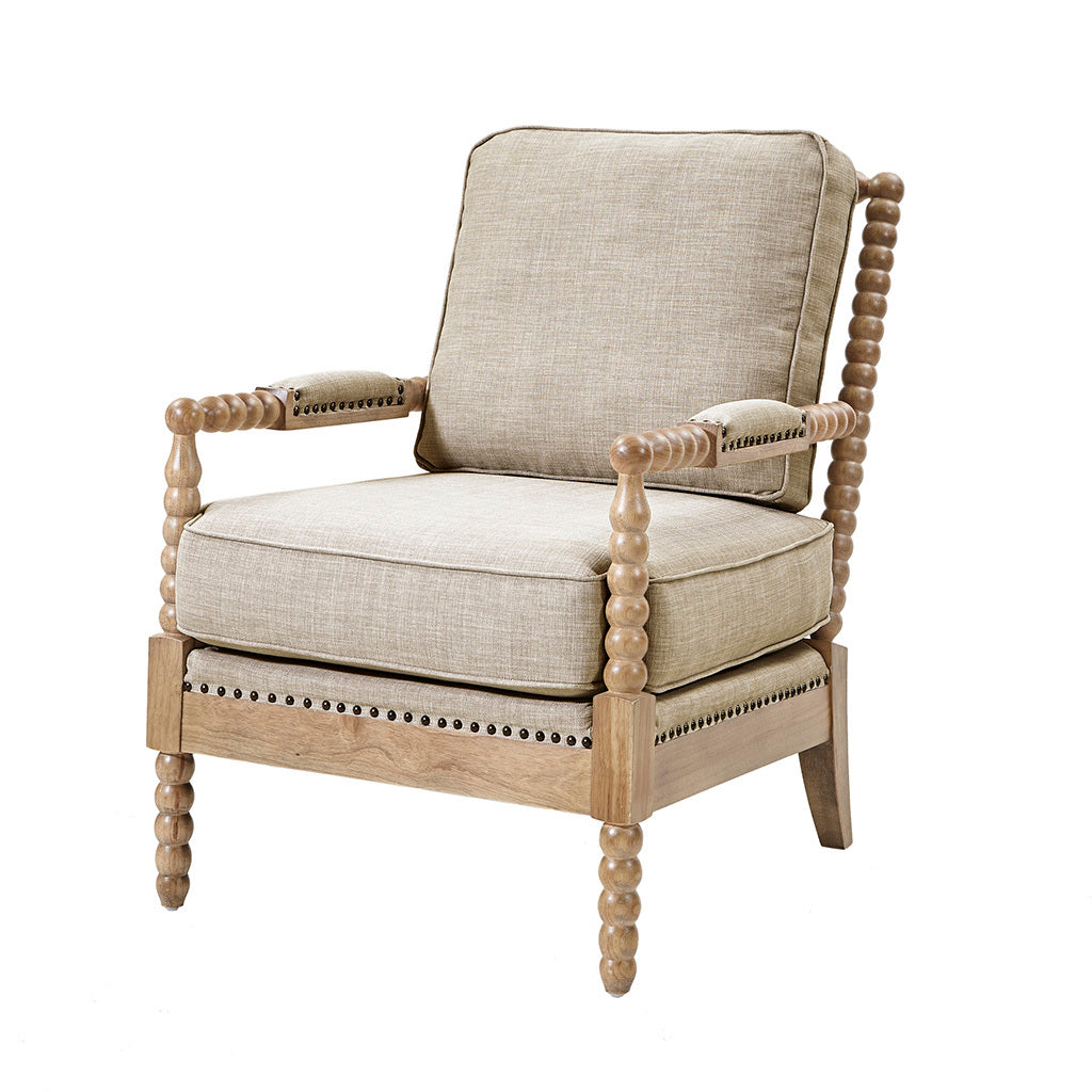 Accent Arm Chair light grey+camel oak-polyester