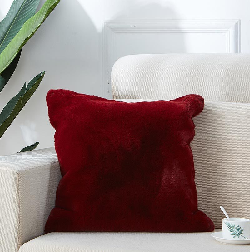 Agnes Luxury Chinchilla Faux Fur Pillow 18 In. x 18 red-polyester