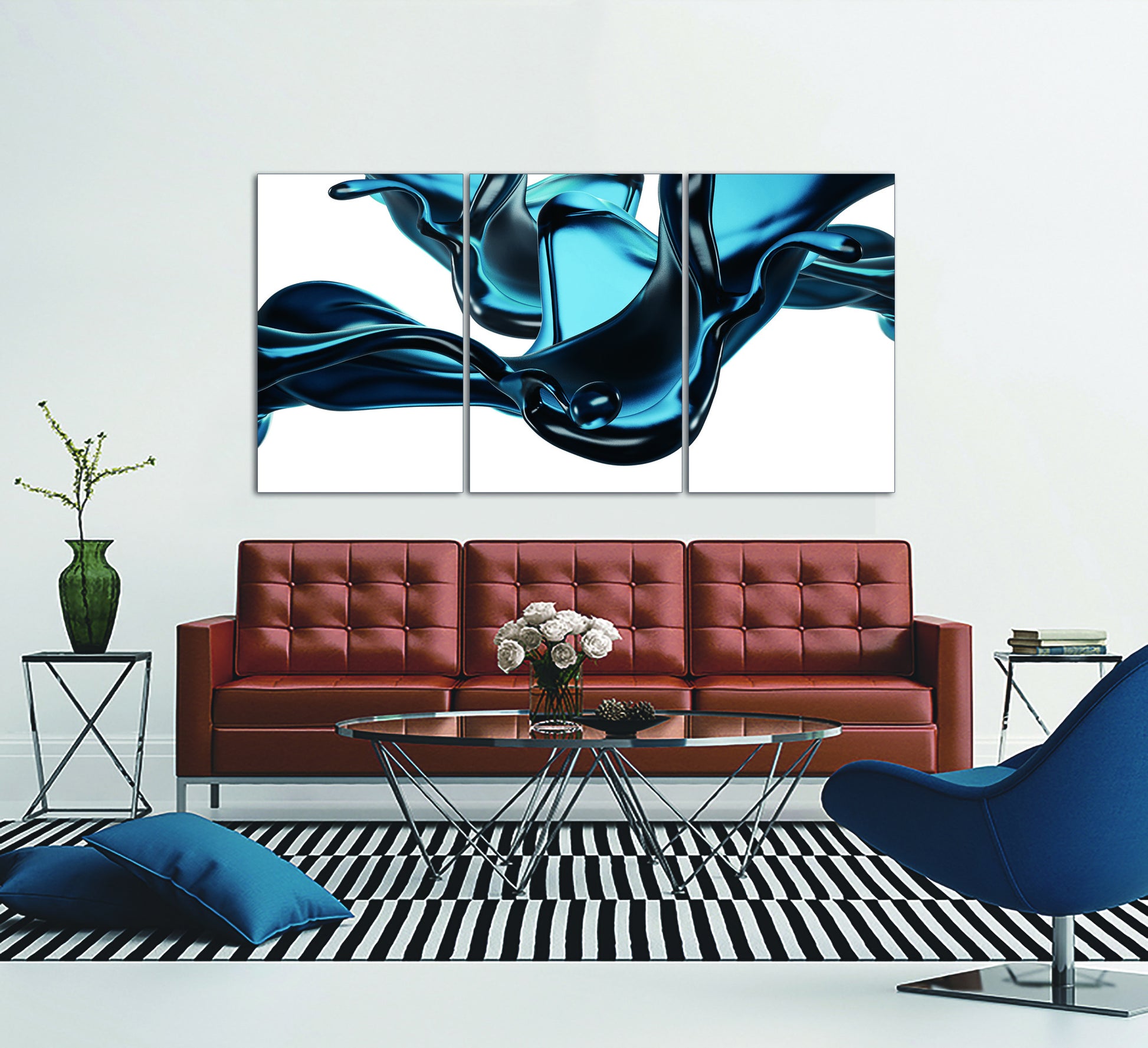 Oppidan Home "Abstract Liquid in Blue" 3 Piece