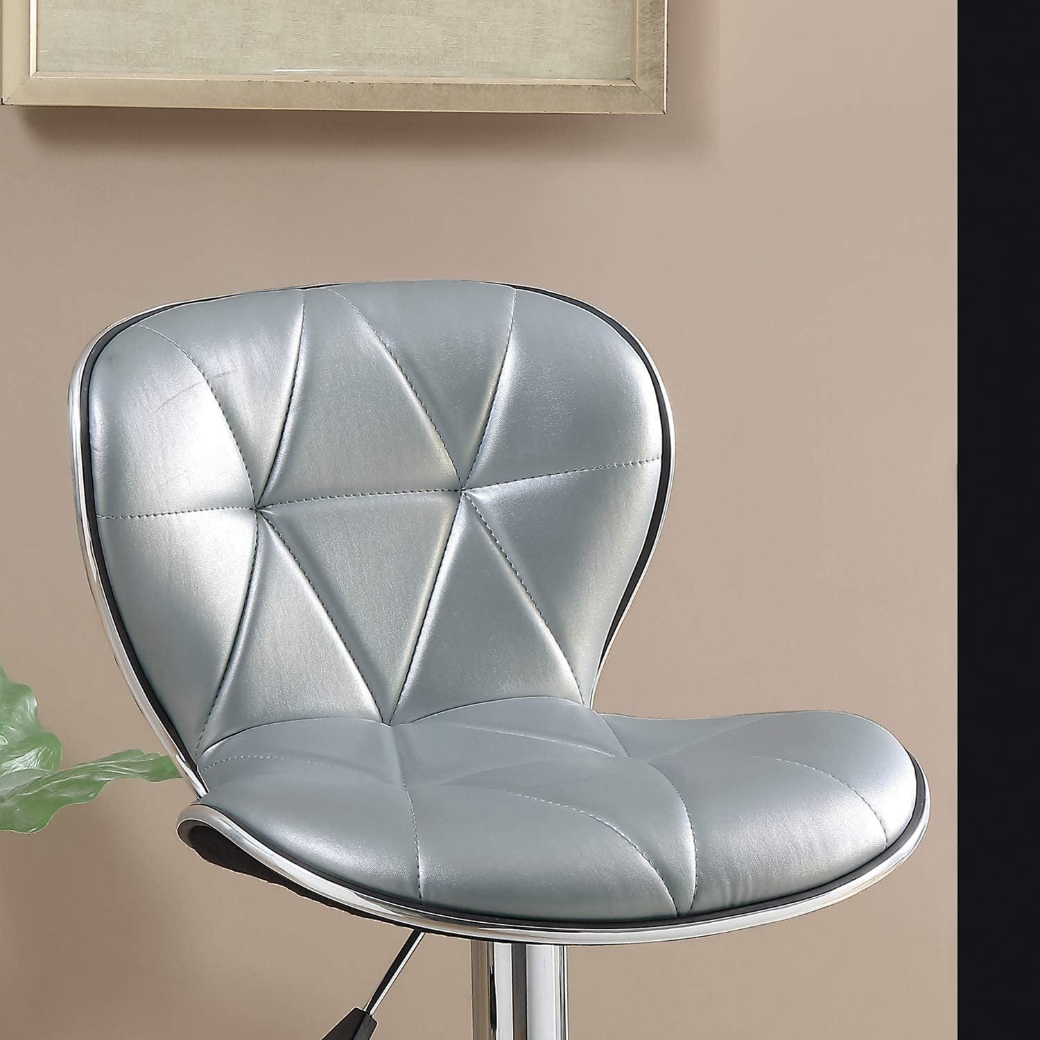 Silver Grey Faux Leather PVC Stool Counter Height silver-dining room-contemporary-modern-tufted