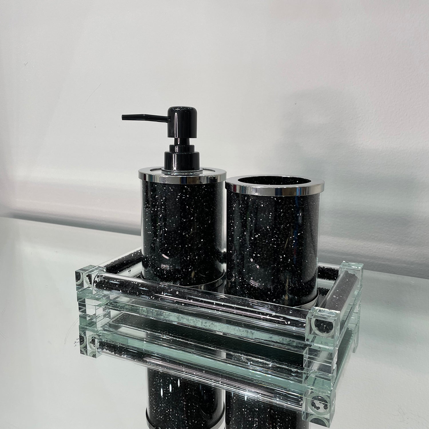 Ambrose Exquisite 3 Piece Soap Dispenser and black-glass