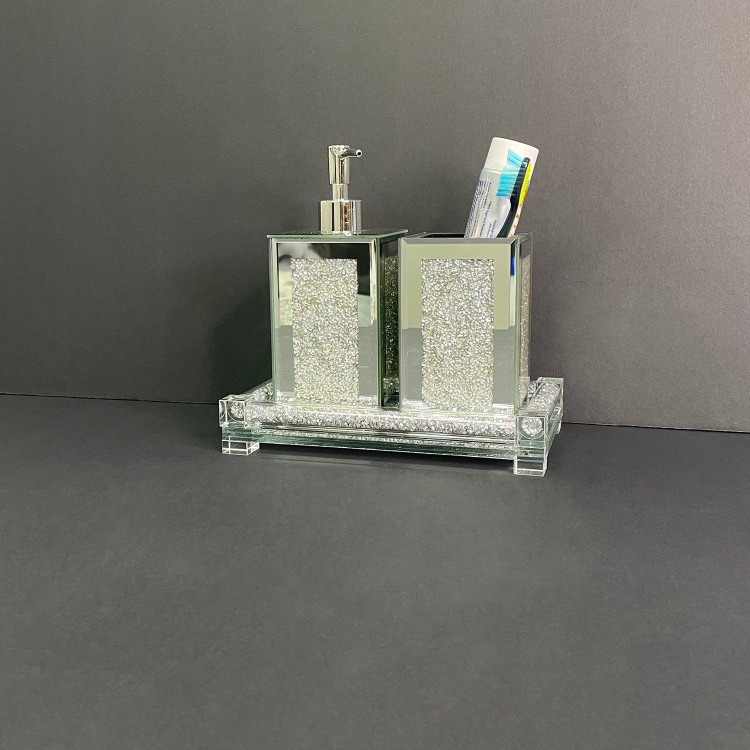 Ambrose Exquisite 3 Piece Square Soap Dispenser and silver-glass