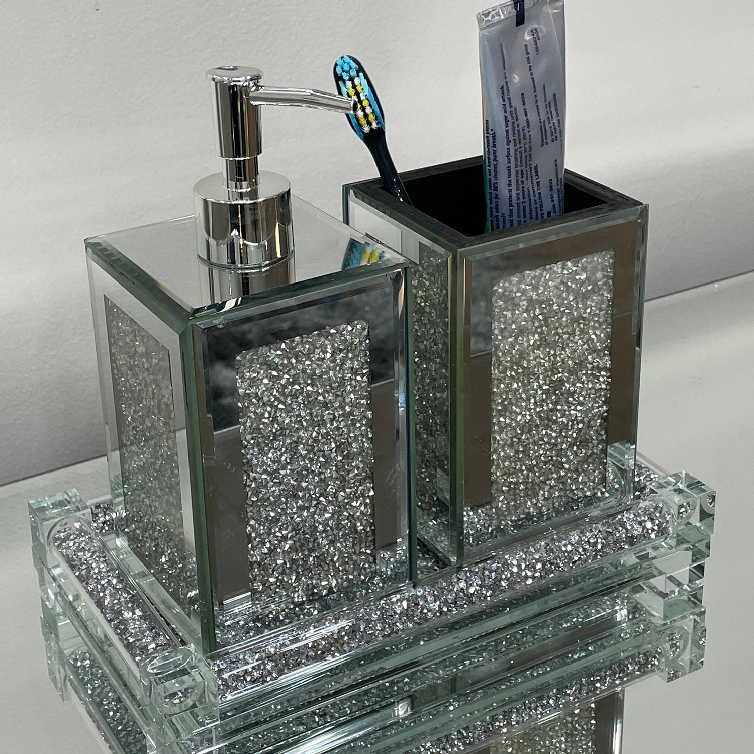 Ambrose Exquisite 3 Piece Square Soap Dispenser and silver-glass