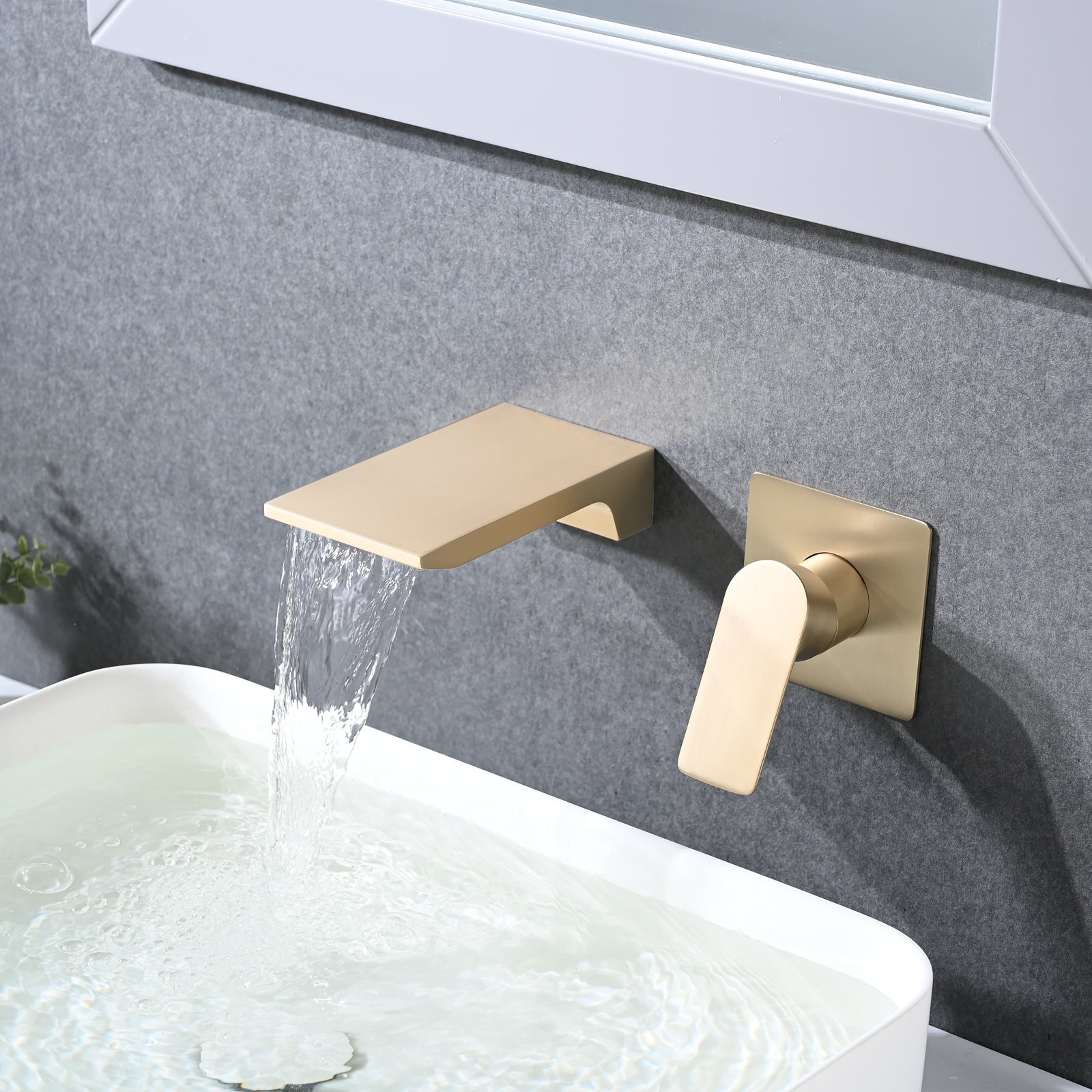 Wall Mount Waterfall Bathtub Faucet brushed gold-stainless steel