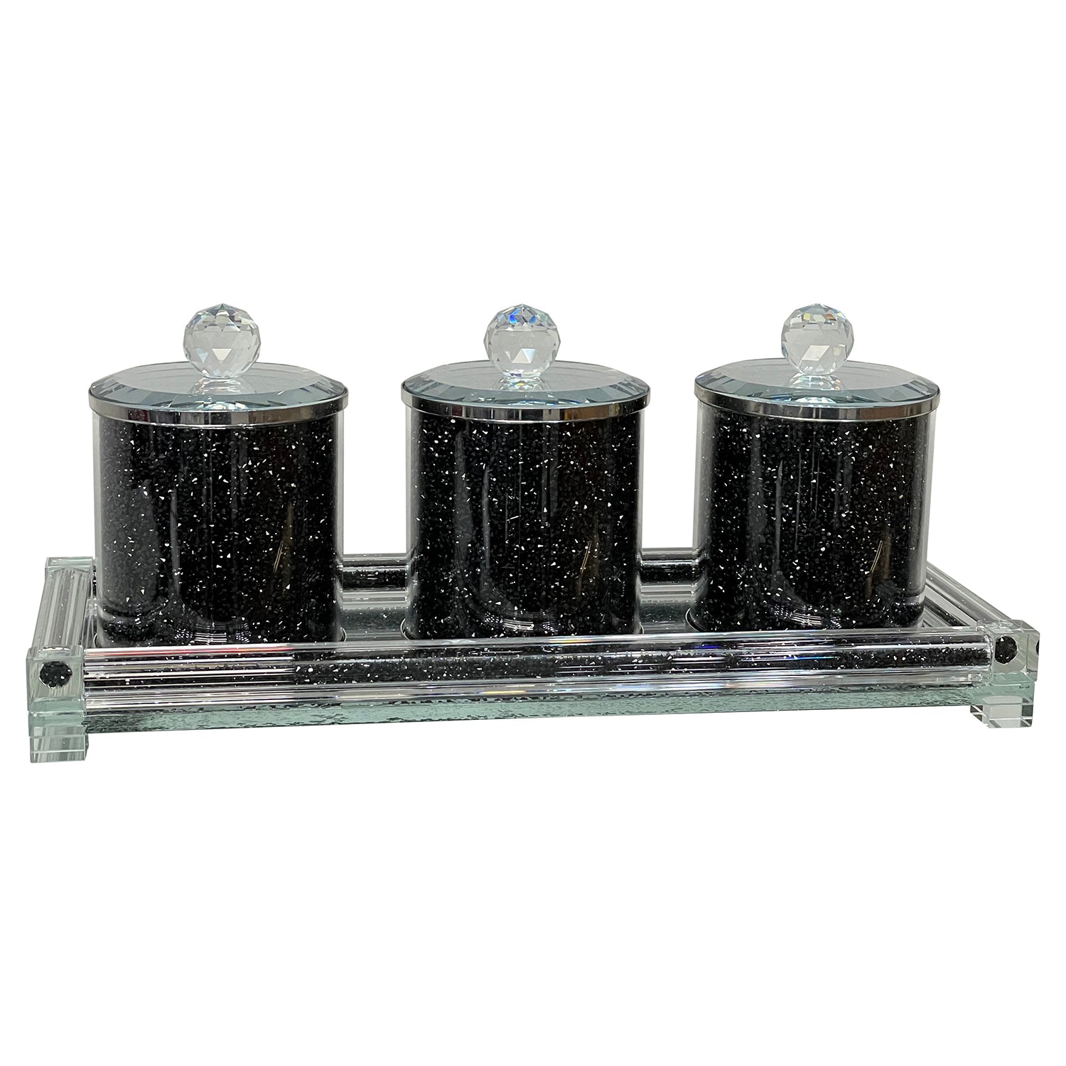 Ambrose Exquisite Tea, Sugar, Coffee Canisters with black-glass