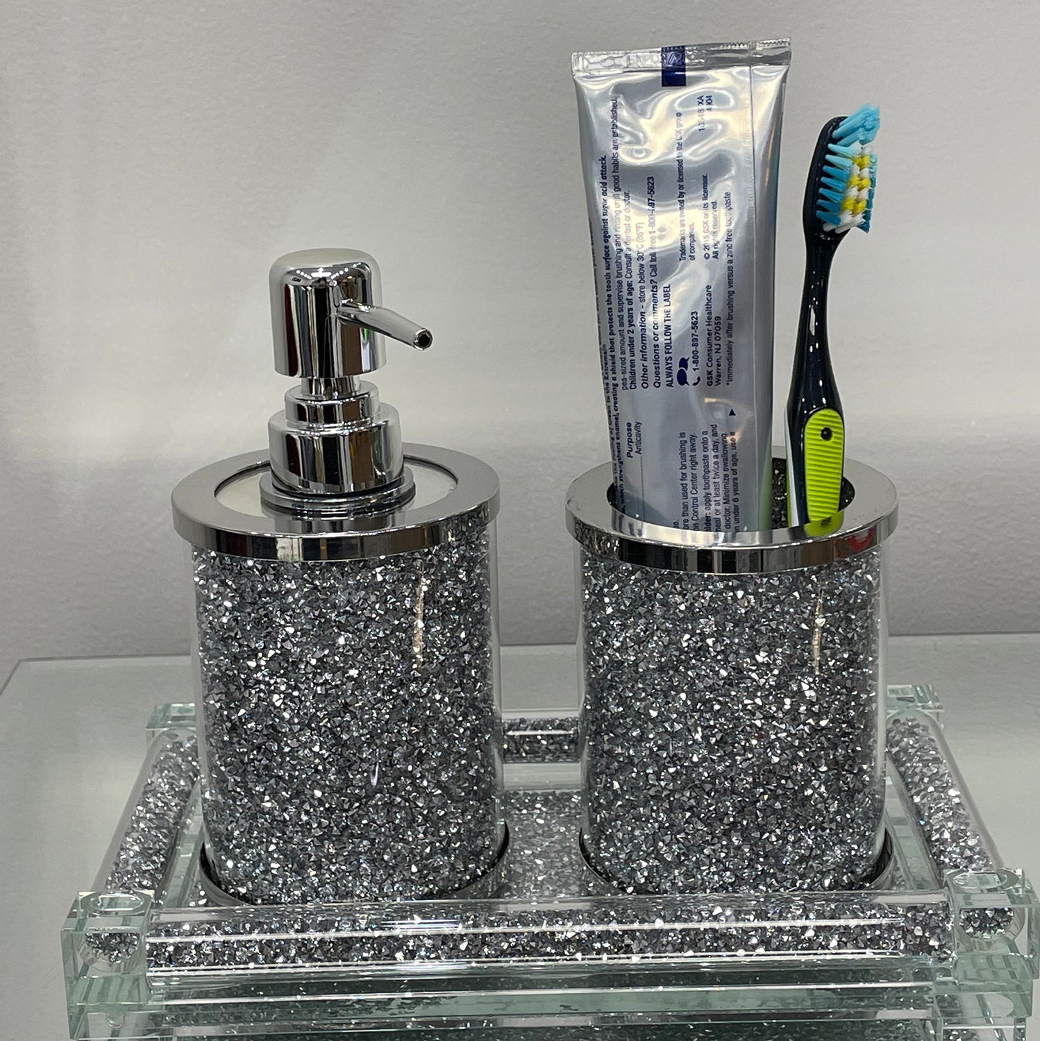 Ambrose Exquisite 3 Piece Soap Dispenser and silver-glass