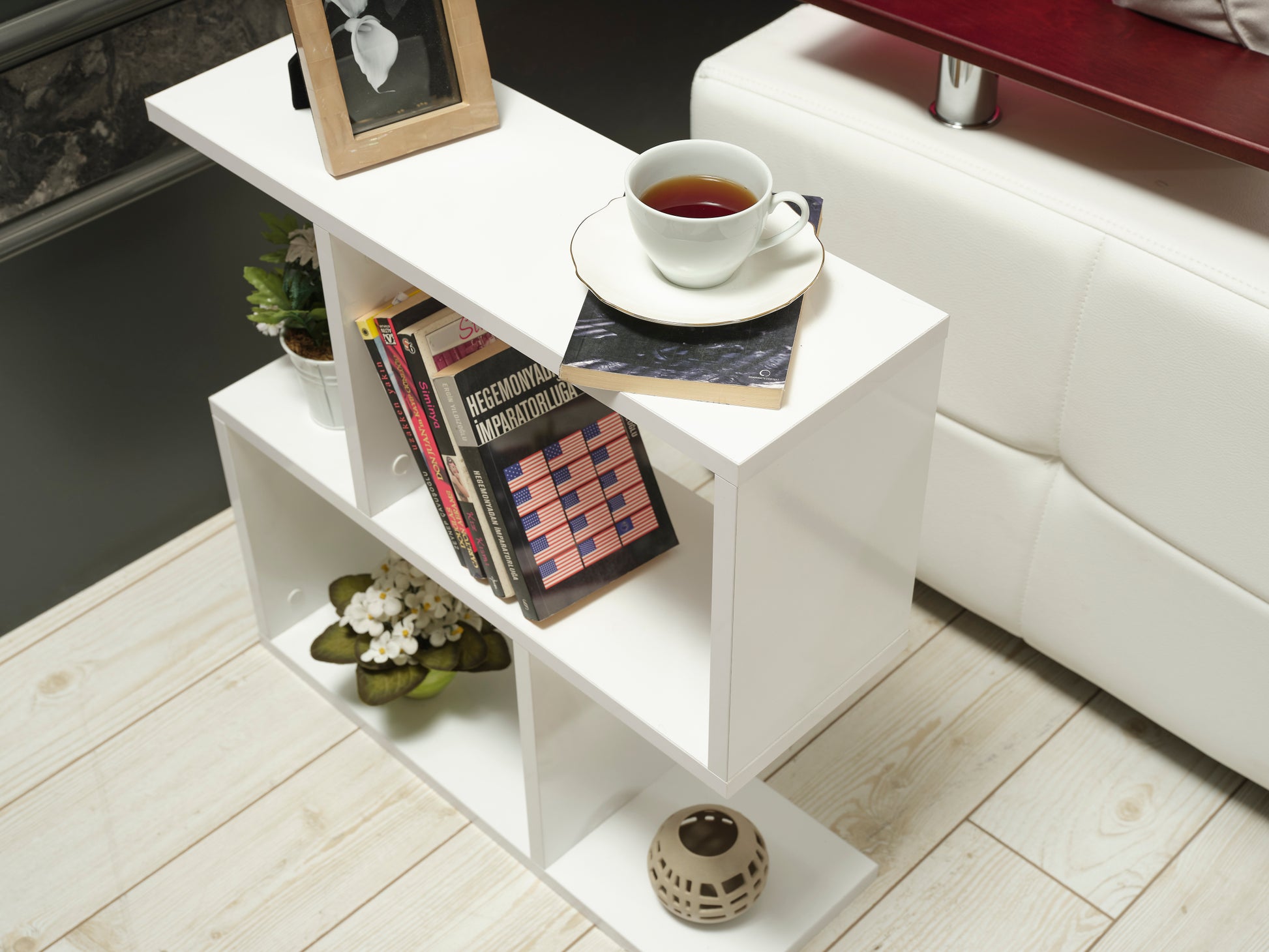 FurnisHome Store Alfa Rectangle 4 Shelves End Table white-solid wood