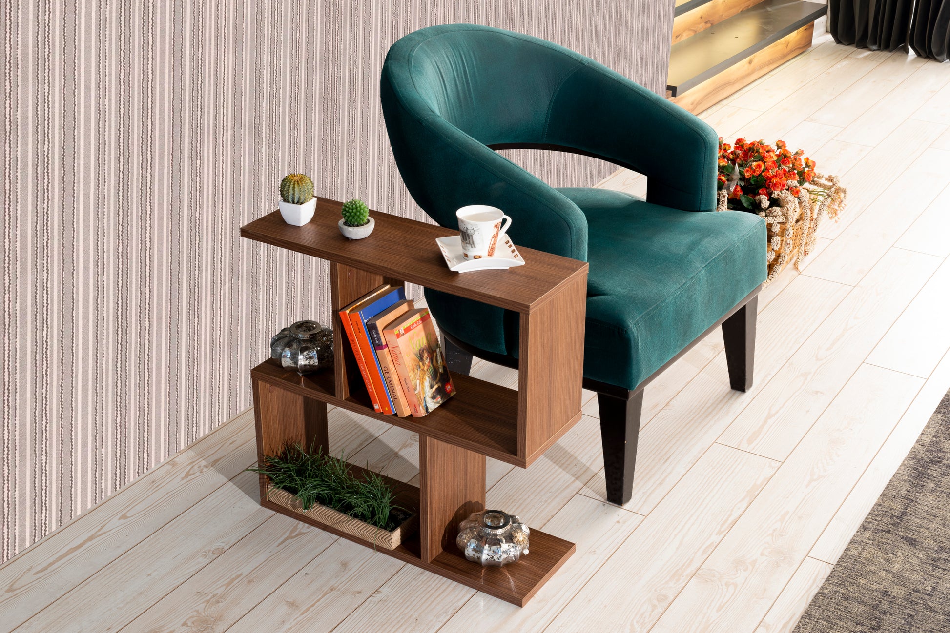 FurnisHome Store Alfa Rectangle 4 Shelves End Table walnut-solid wood