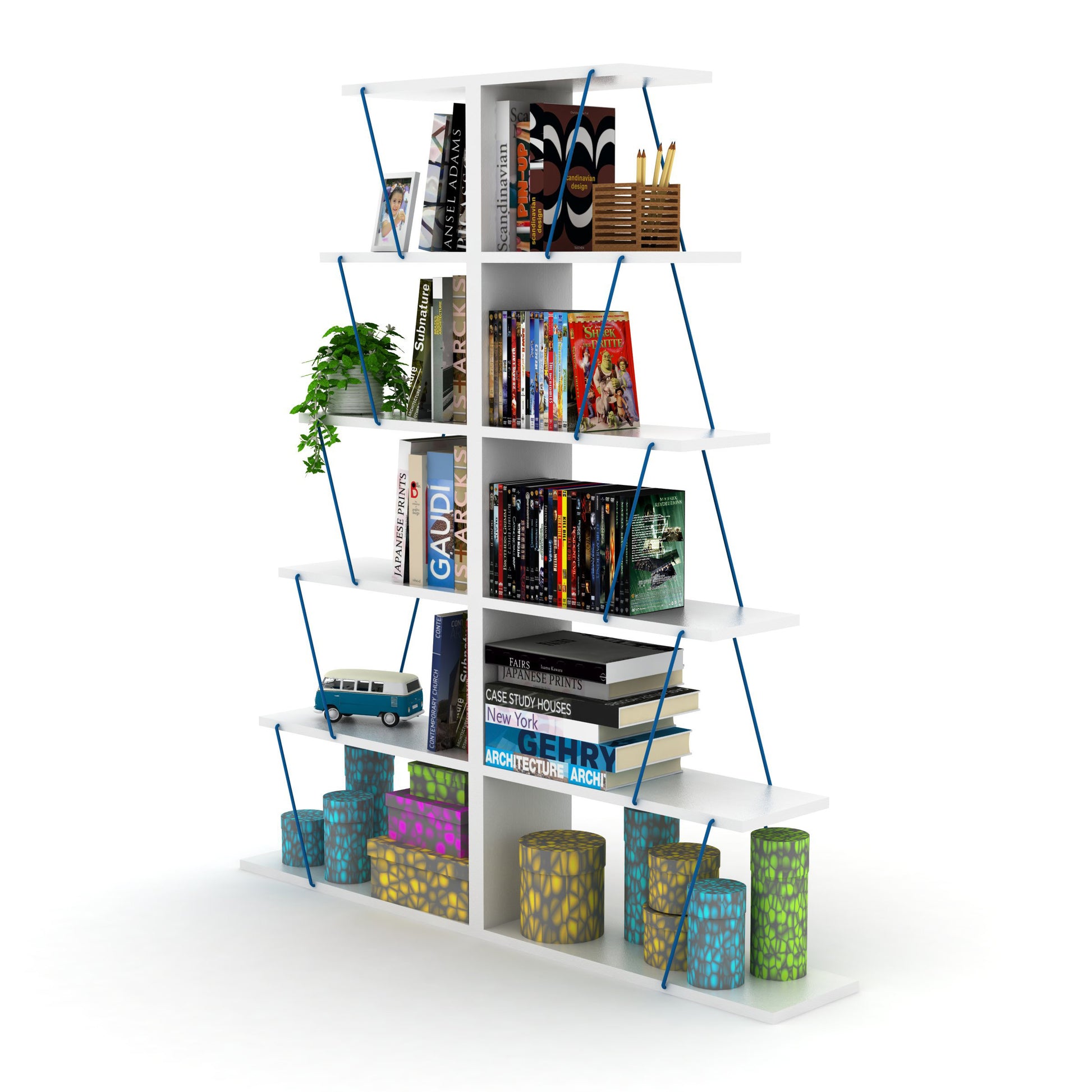 Furnish Home Store Modern 5 Tier Ladder Bookshelf white-solid wood