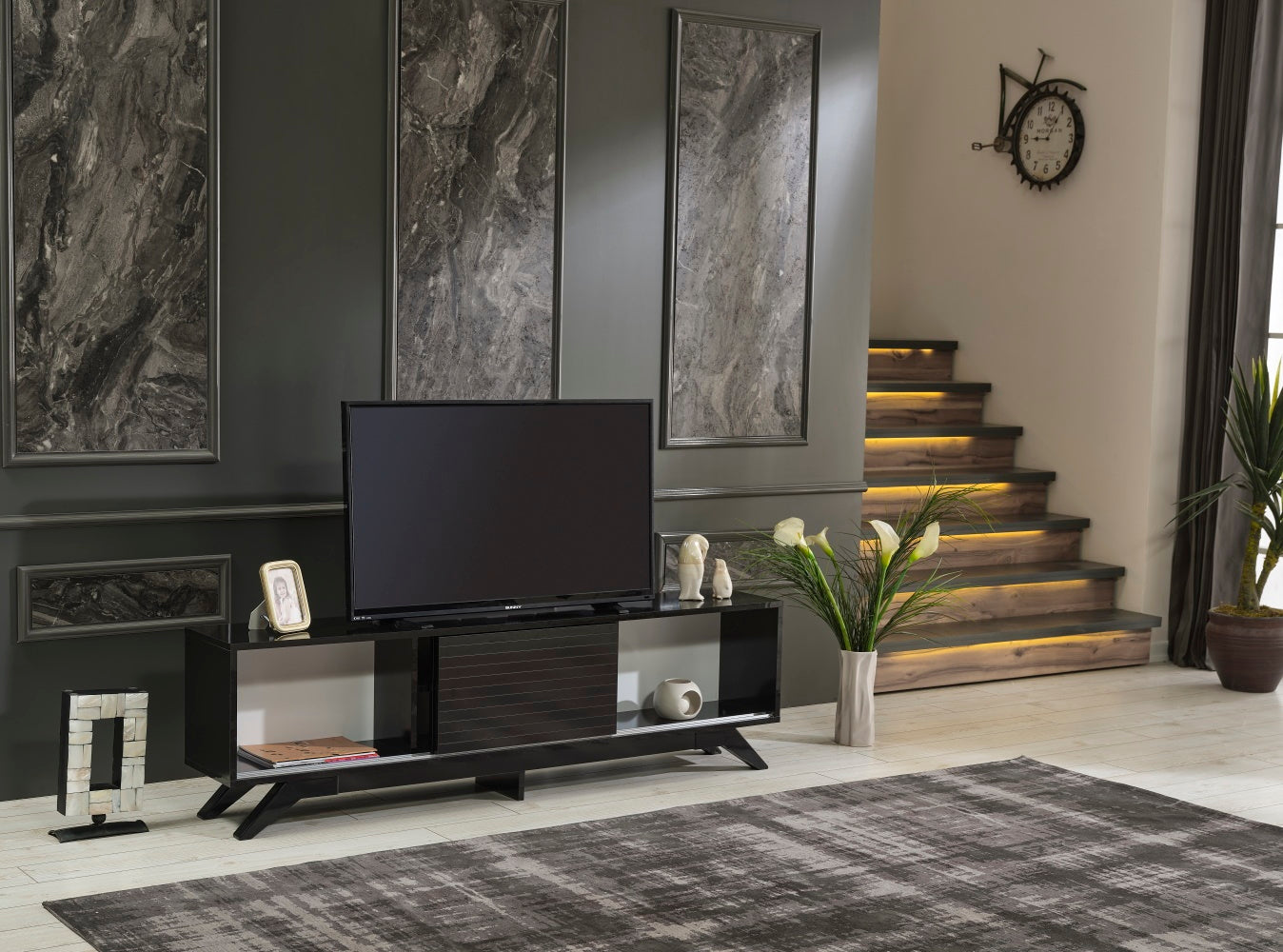 FurnisHome Store Luxia Mid Century Modern Tv Stand 2 black-solid wood