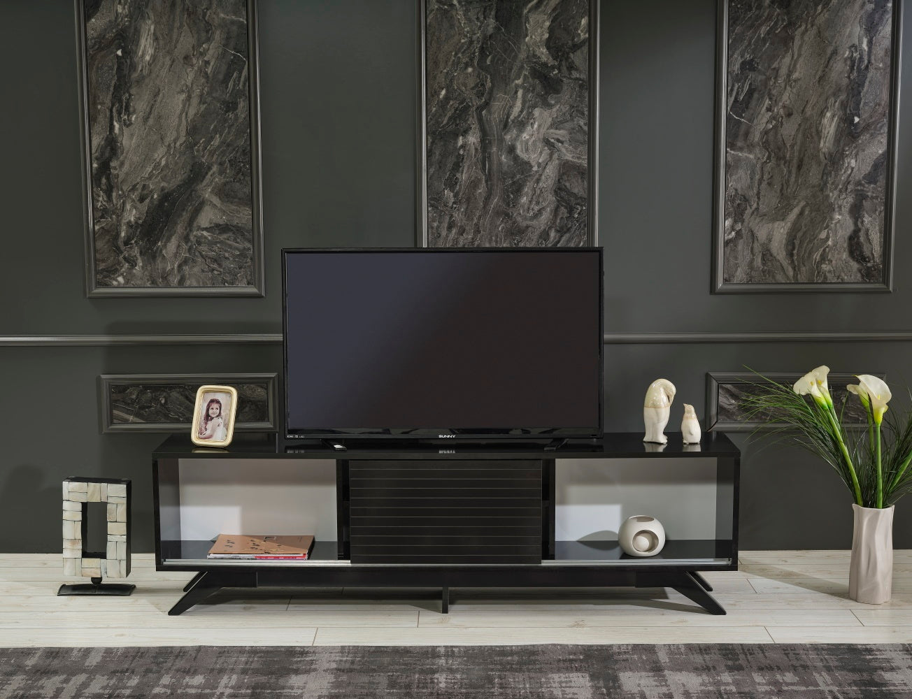 FurnisHome Store Luxia Mid Century Modern Tv Stand 2 black-solid wood