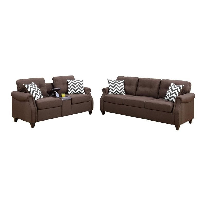 2pcs Sofa set Living Room Furniture Dark Coffee Plush coffee-wood-primary living space-cushion