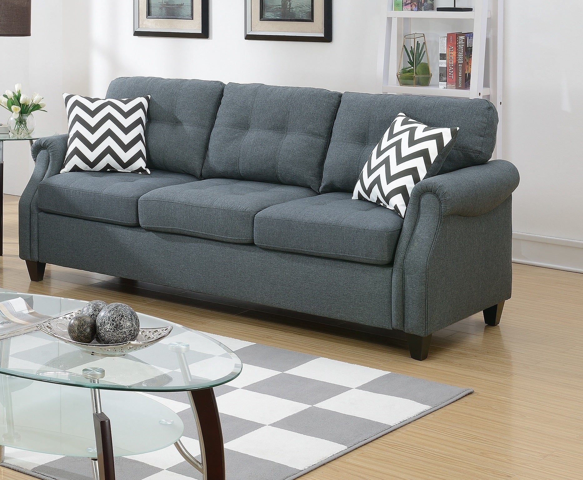 2pcs Sofa set Living Room Furniture Blue Gray Plush blue-gray-wood-primary living space-cushion