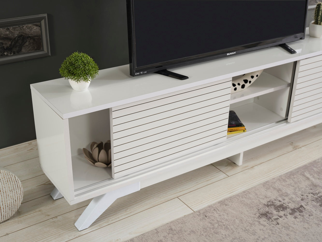 FurnisHome Store Luxia Mid Century Modern Tv Stand 2 white-solid wood