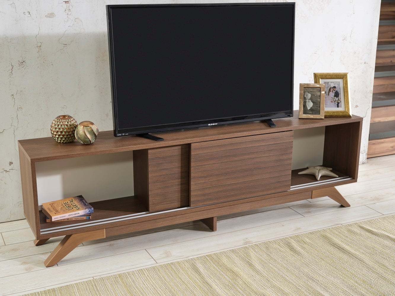 FurnisHome Store Luxia Mid Century Modern Tv Stand 2 walnut-solid wood