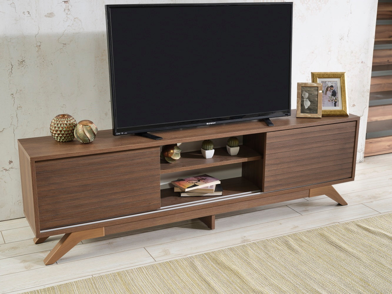 FurnisHome Store Luxia Mid Century Modern Tv Stand 2 walnut-solid wood