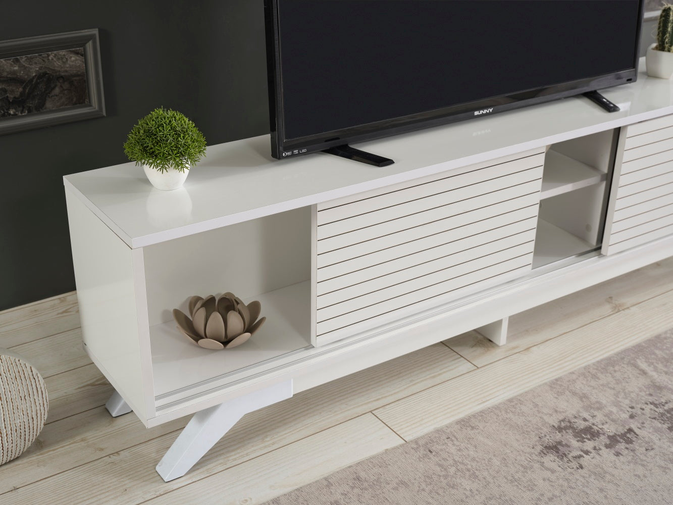 FurnisHome Store Luxia Mid Century Modern Tv Stand 2 white-solid wood