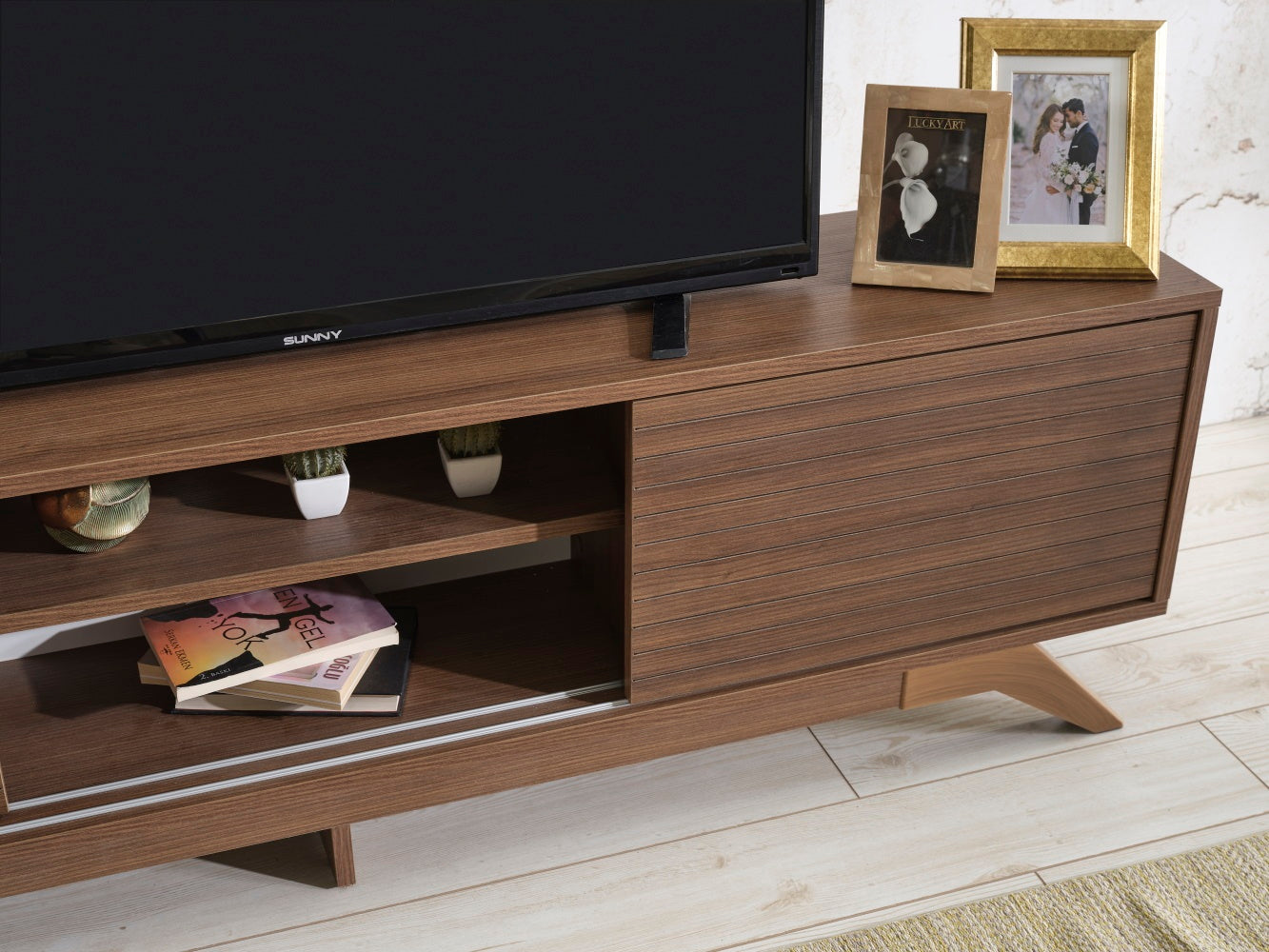 FurnisHome Store Luxia Mid Century Modern Tv Stand 2 walnut-solid wood