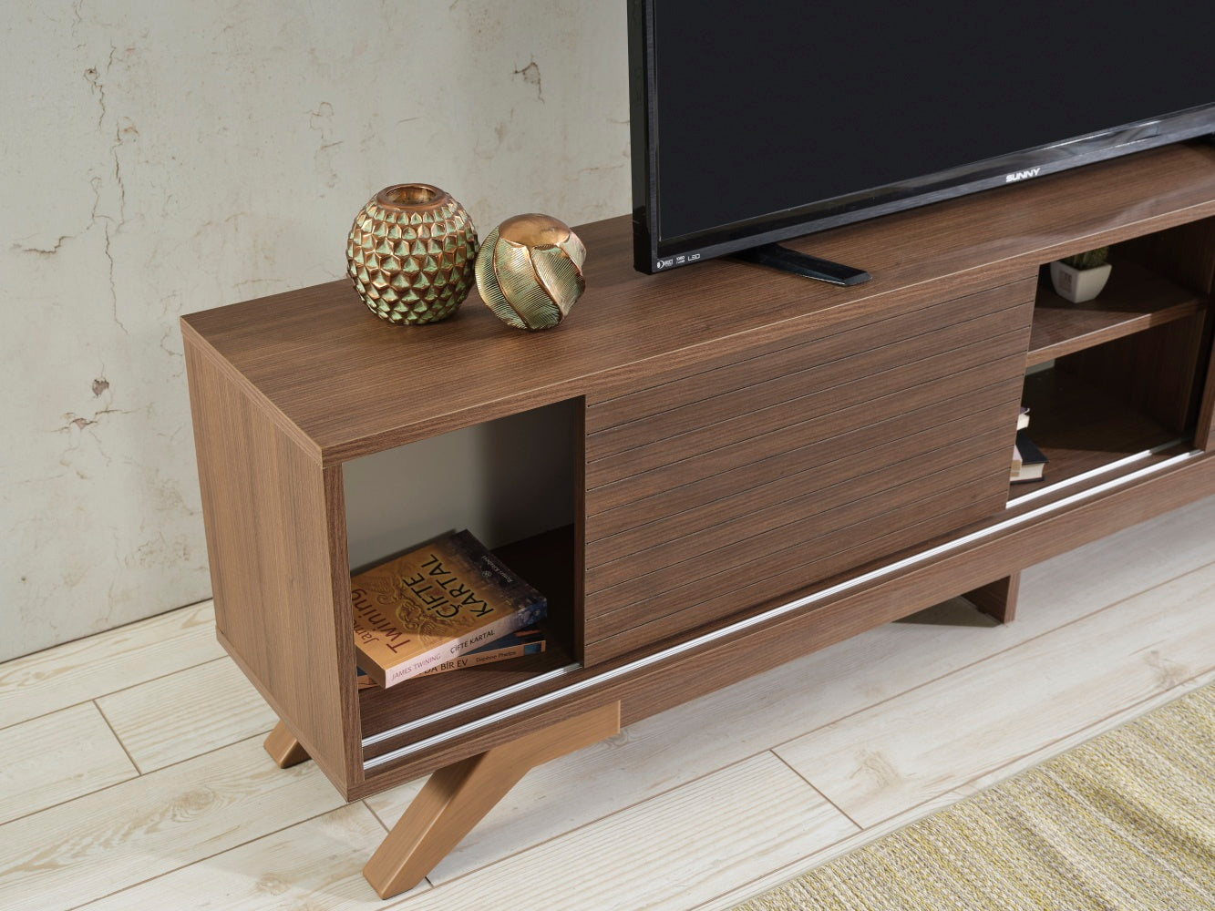 FurnisHome Store Luxia Mid Century Modern Tv Stand 2 walnut-solid wood