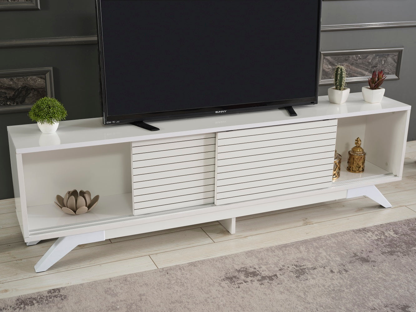 FurnisHome Store Luxia Mid Century Modern Tv Stand 2 white-solid wood