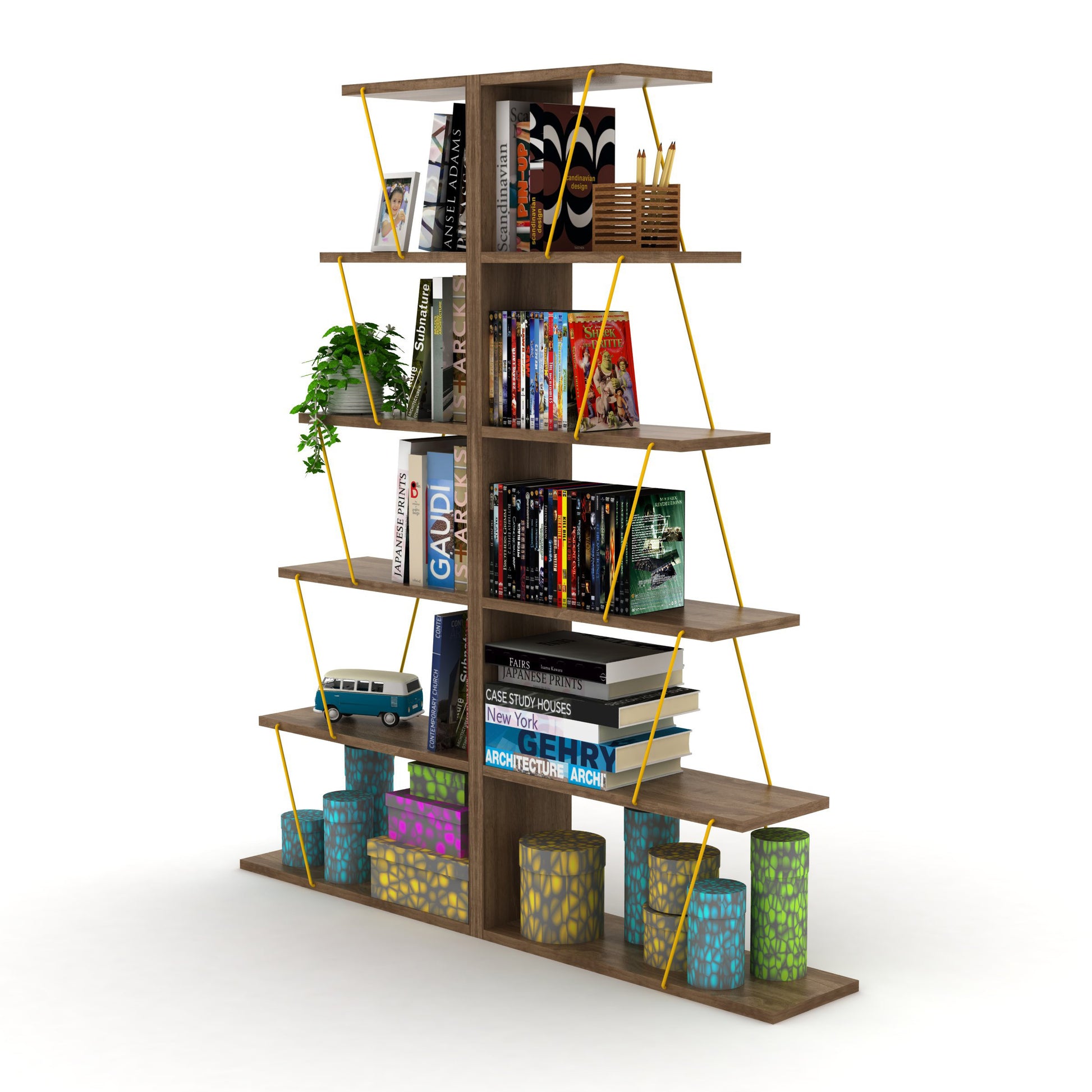 Furnish Home Store Modern 5 Tier Ladder Bookshelf walnut-solid wood