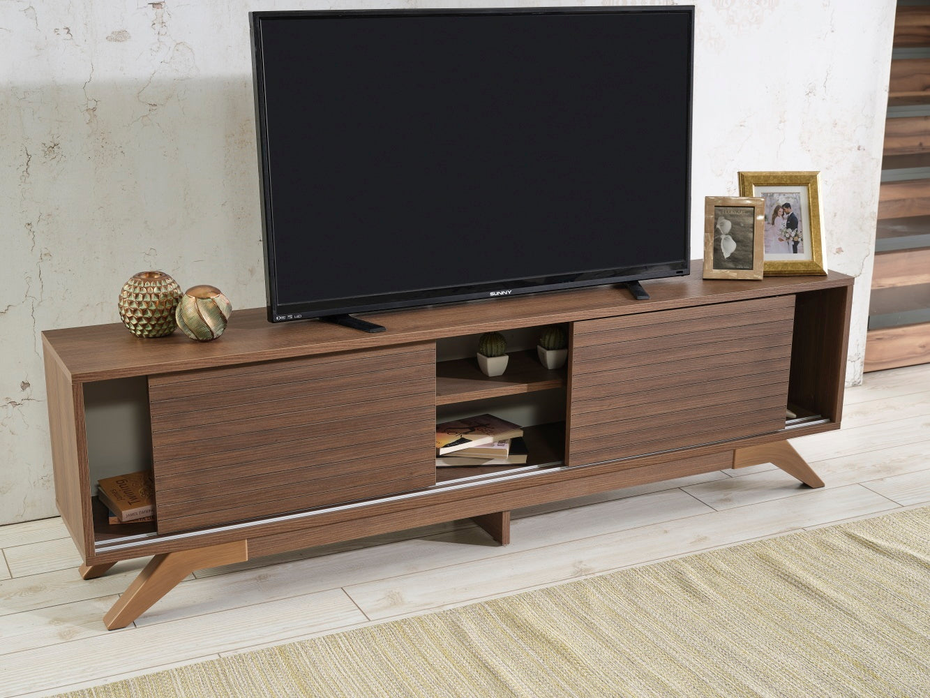 FurnisHome Store Luxia Mid Century Modern Tv Stand 2 walnut-solid wood