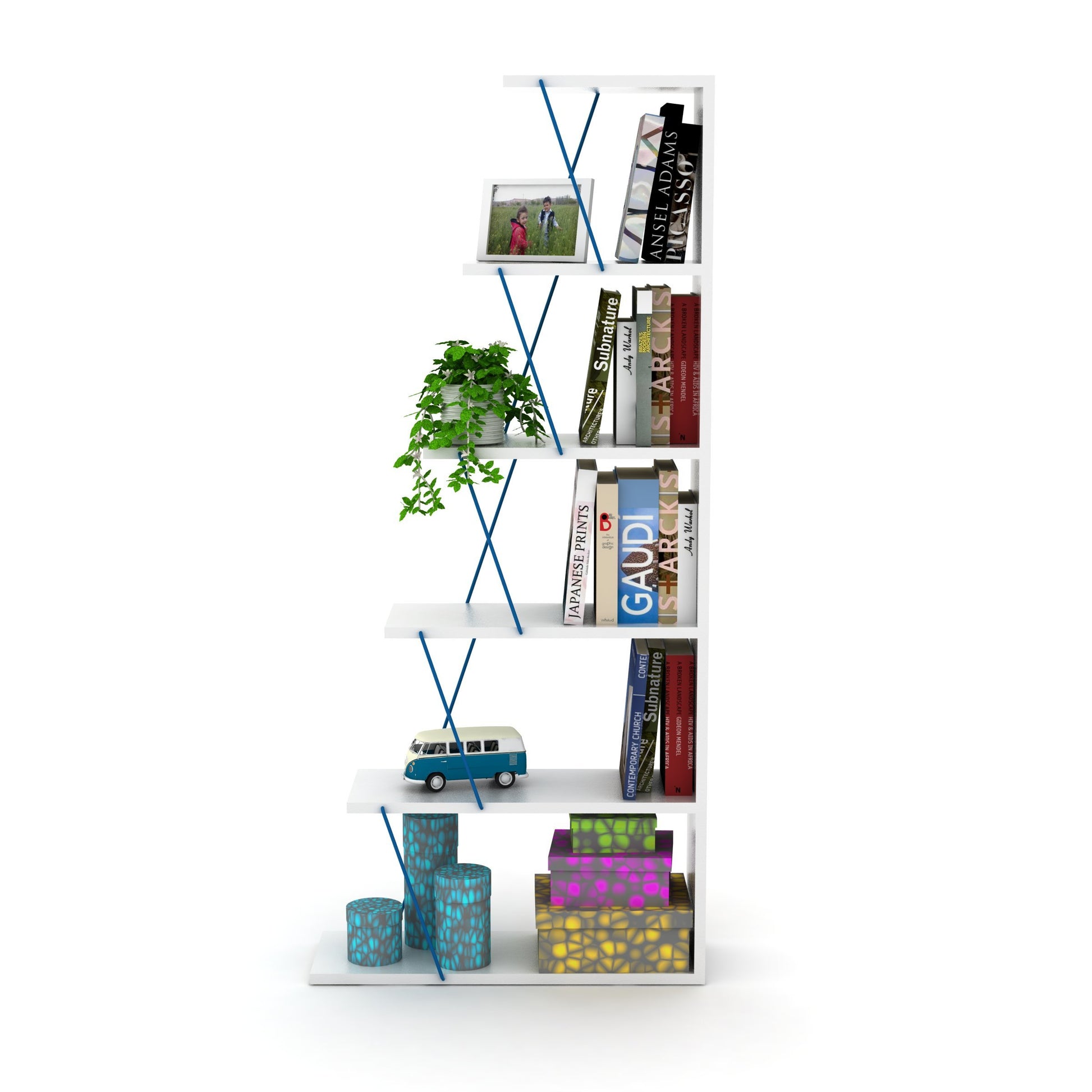 Furnish Home Store Modern 5 Tier Ladder Bookshelf white-solid wood