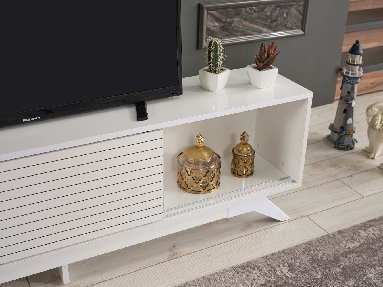 FurnisHome Store Luxia Mid Century Modern Tv Stand 2 white-solid wood