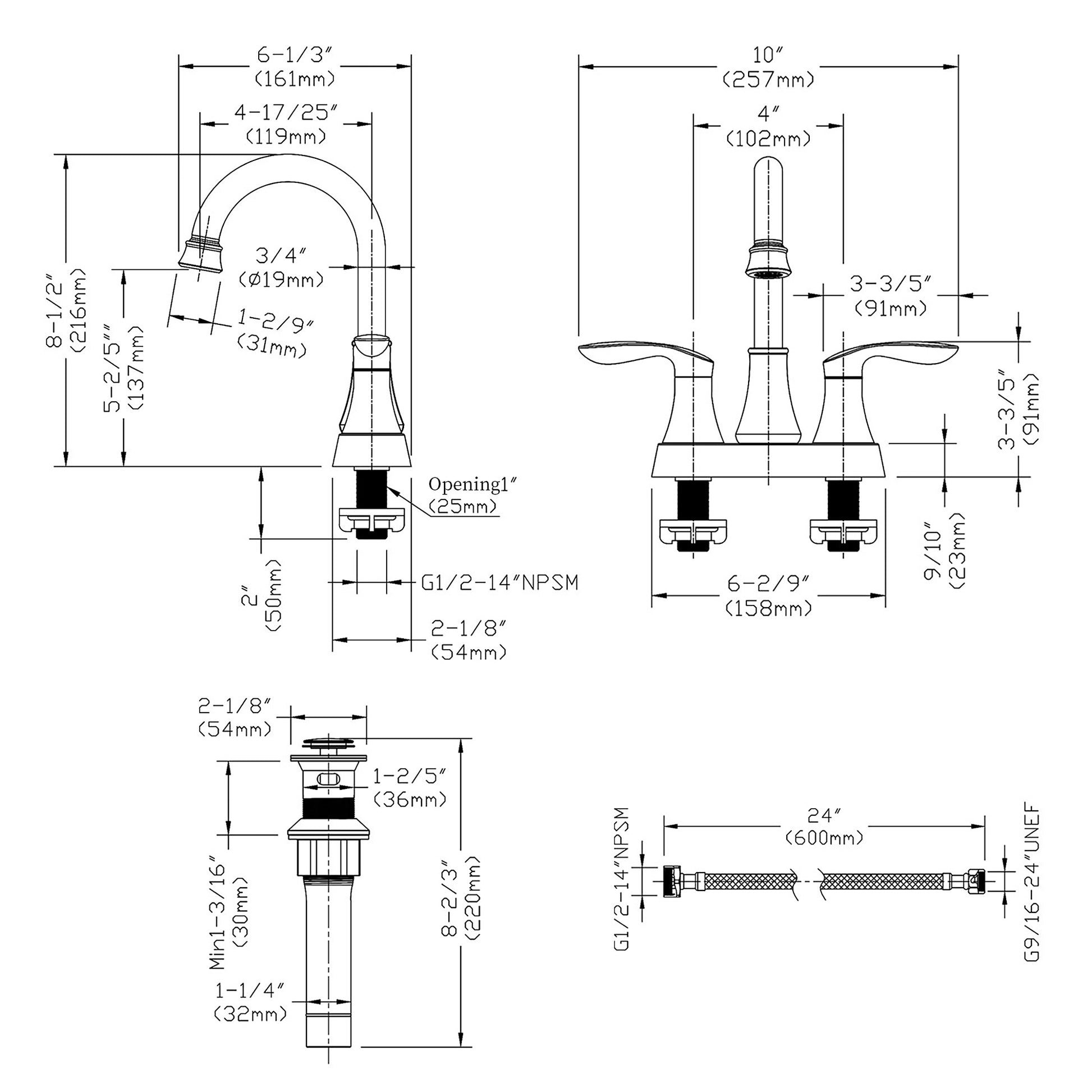 Bathroom Faucet Matt Black with Pop up Drain & Supply matt black-brass