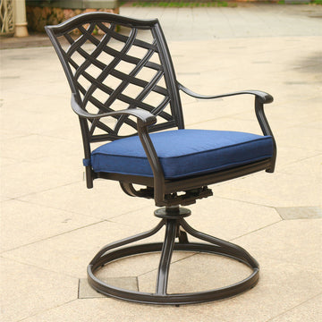 Outdoor Patio Aluminum Swivel Rocker Dining Chair with navy blue-foam-aluminum