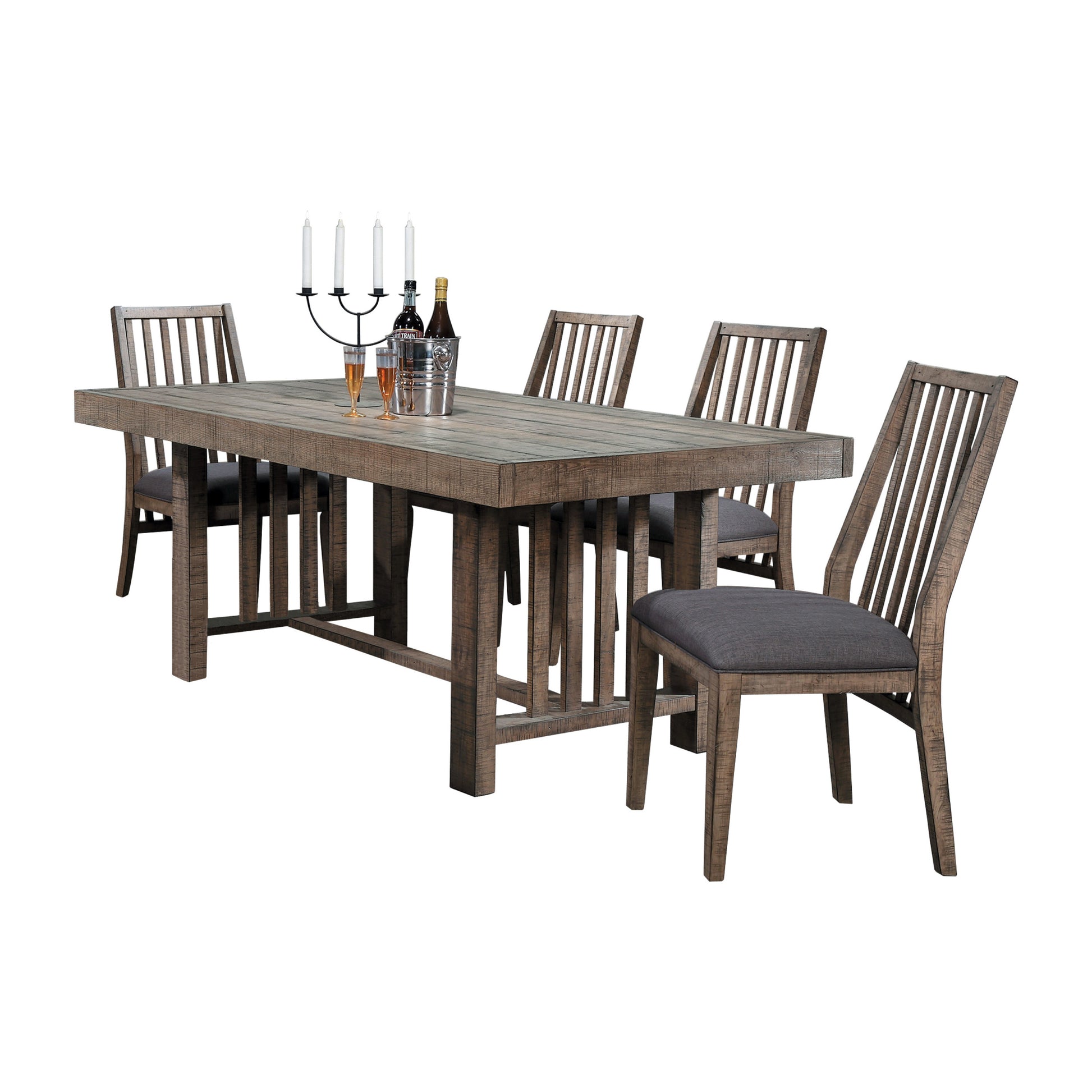 Rustic Design 5pc Dining Set Table and 4x Side Chairs wood-wood-brown mix-seats 4-wood-dining