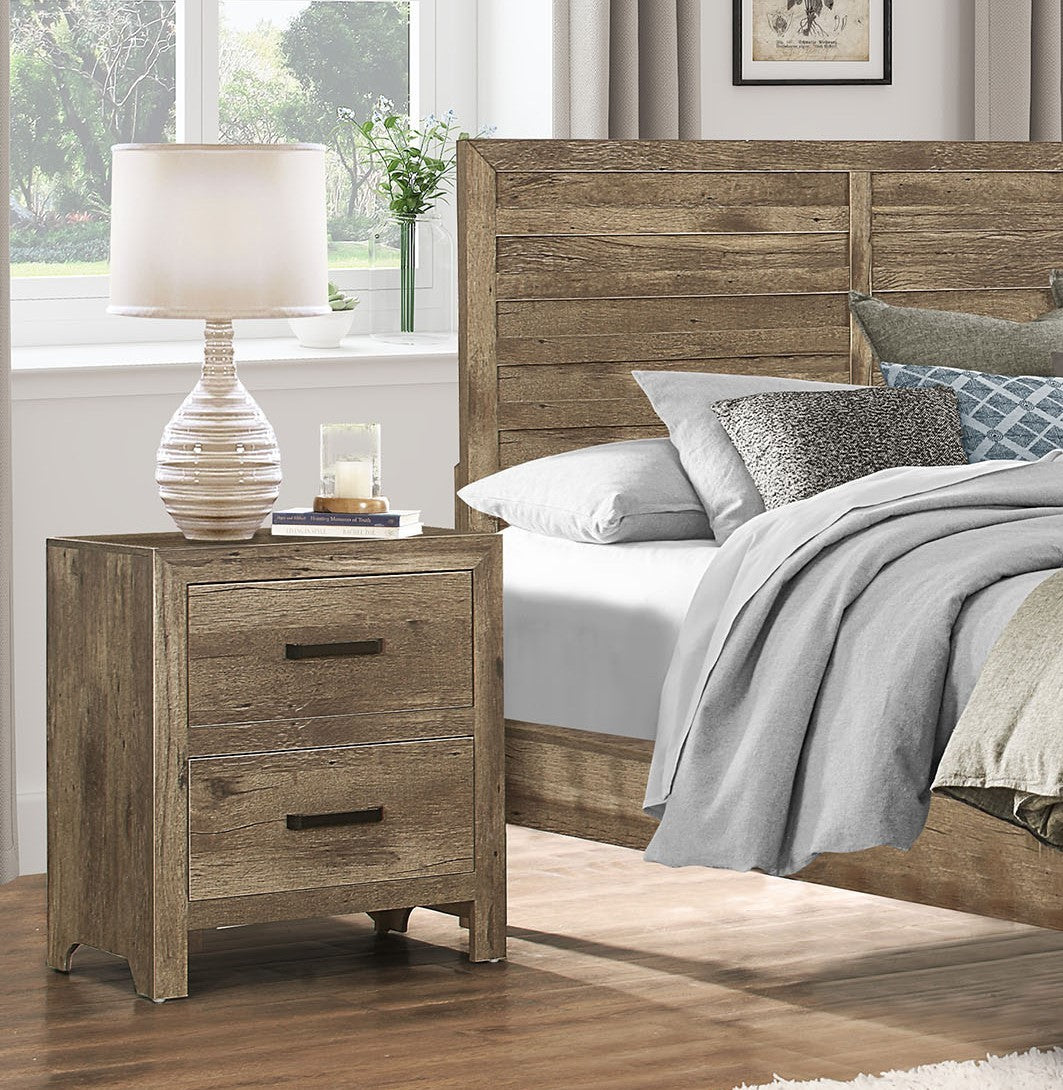 Bedroom Wooden Nightstand 1pc Weathered Pine Finish 2x natural-2 drawers-bedroom-wood