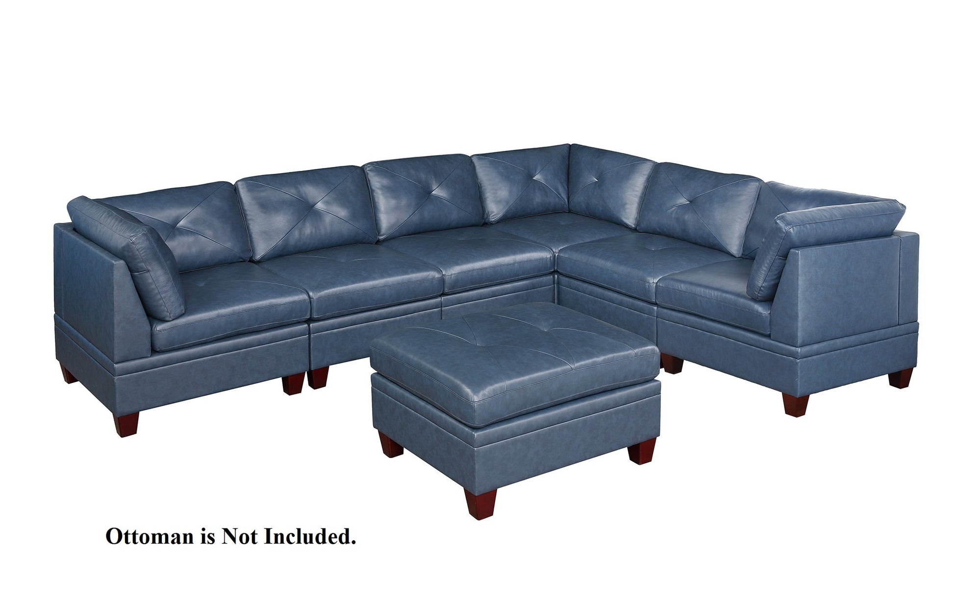 Genuine Leather Ink Blue Tufted 6pc Sectional Set 3x blue-genuine leather-wood-primary living