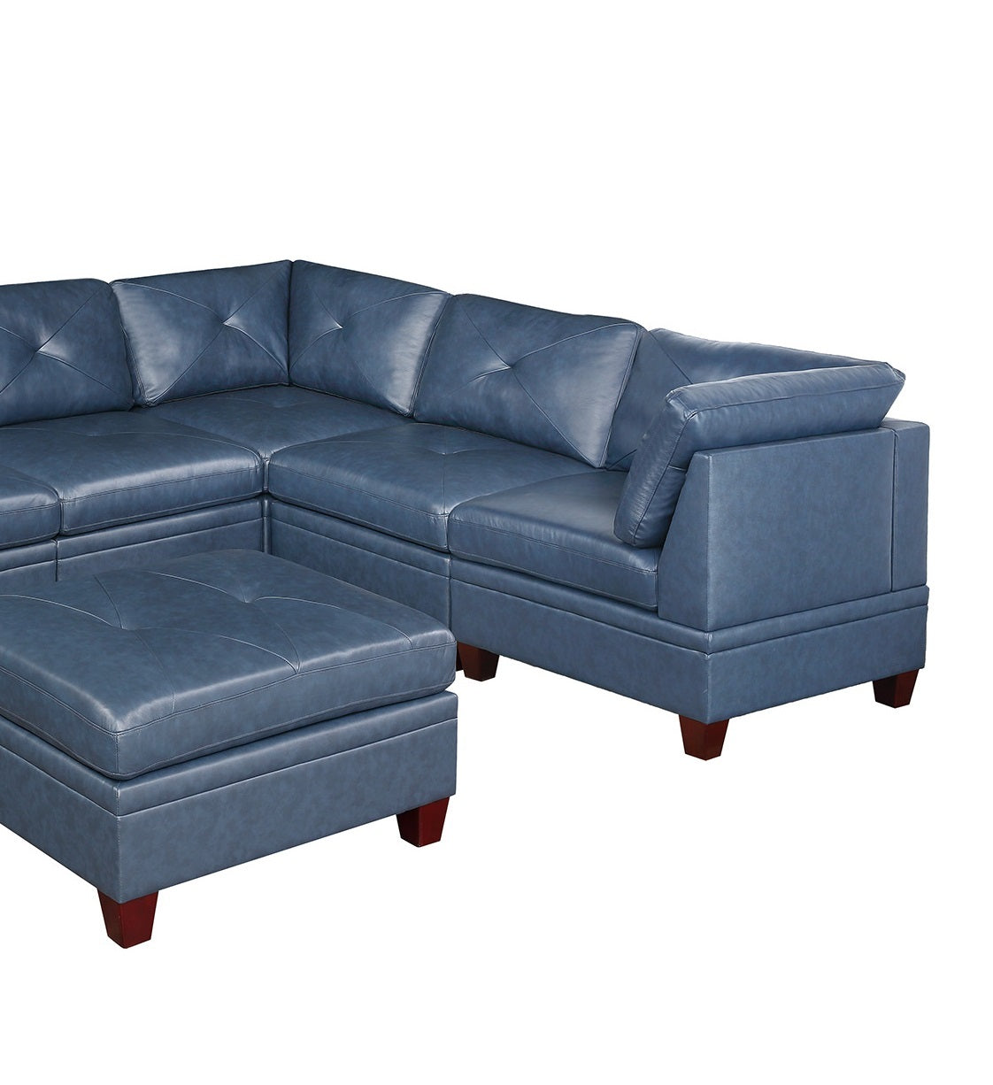 Genuine Leather Ink Blue Tufted 7pc Modular Sofa Set blue-genuine leather-wood-primary living