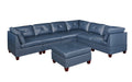 Genuine Leather Ink Blue Tufted 6pc Sectional Set 3x blue-genuine leather-wood-primary living