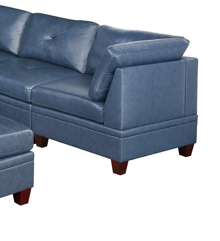 Genuine Leather Ink Blue Tufted 7pc Modular Sofa Set blue-genuine leather-wood-primary living