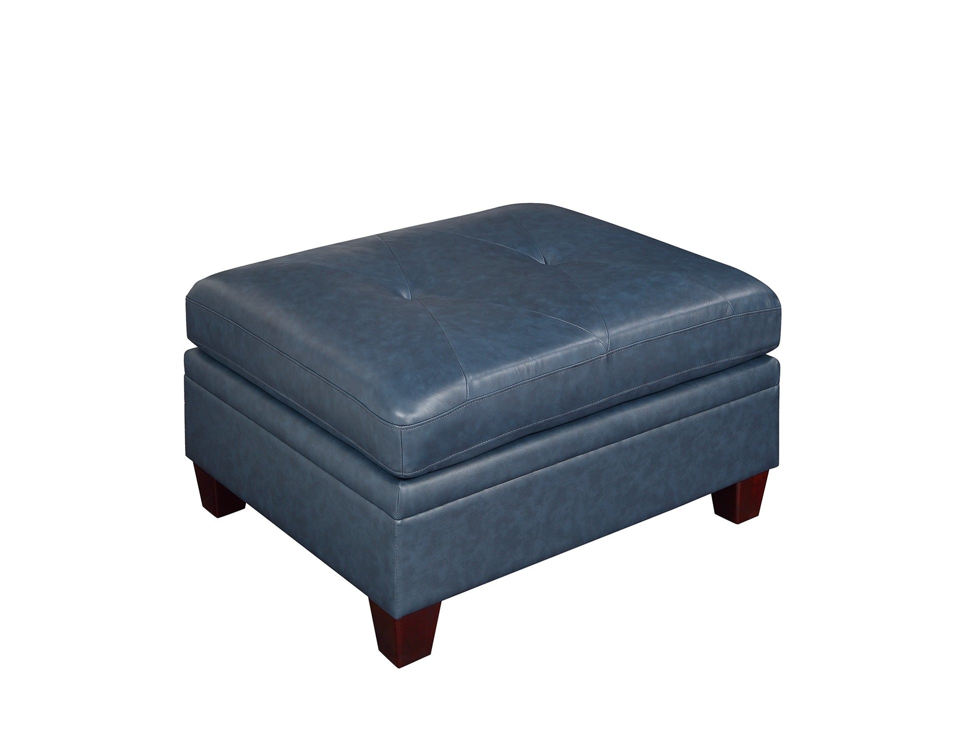 Contemporary Genuine Leather 1pc Ottoman Ink Blue blue-genuine leather-primary living