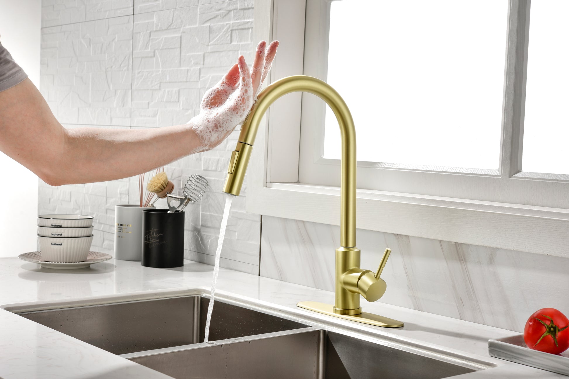 Touch Kitchen Faucet with Pull Down Sprayer gold-stainless steel