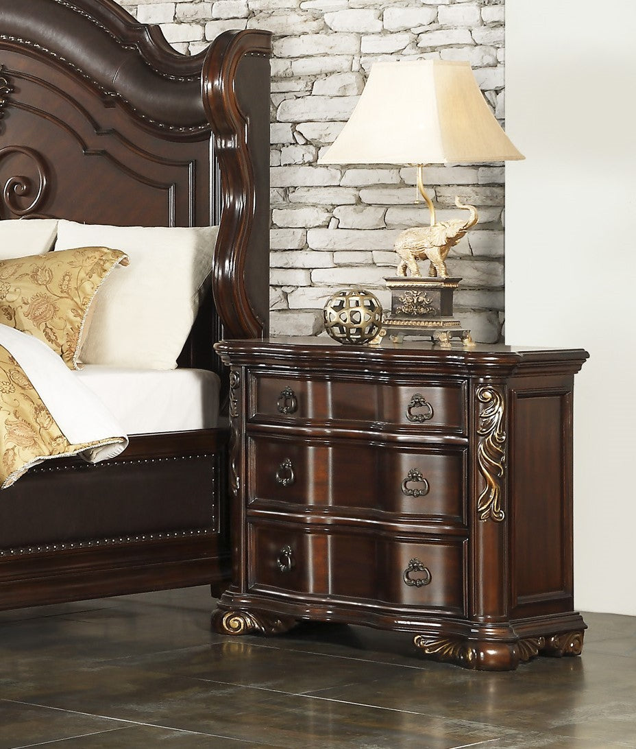 Royal Bedroom Cherry Finish Nightstand of 3